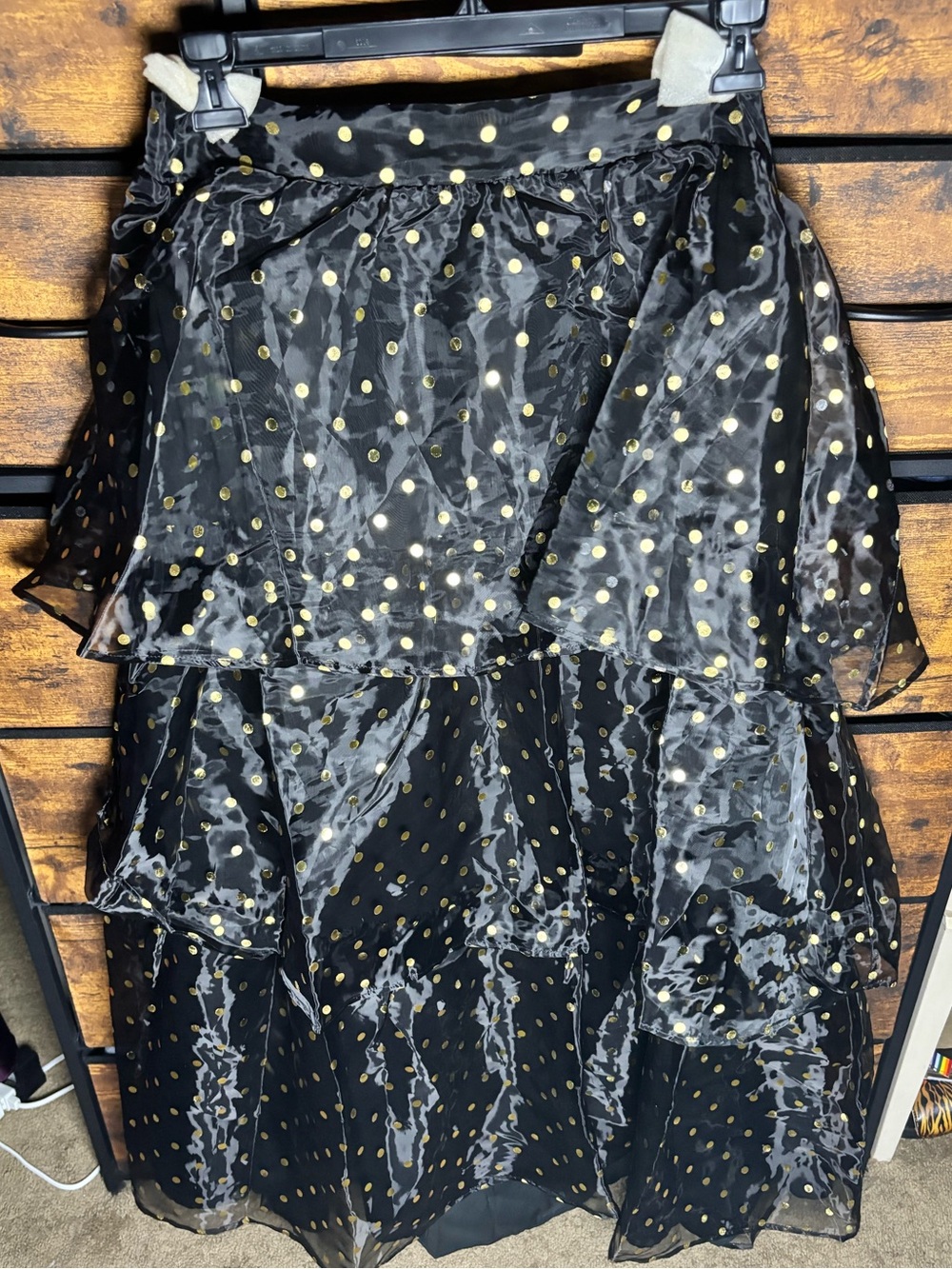 Sugar Lips NWT Tiered Black Maxi Skirt with Gold Polka Dots - Picture 15 of 16